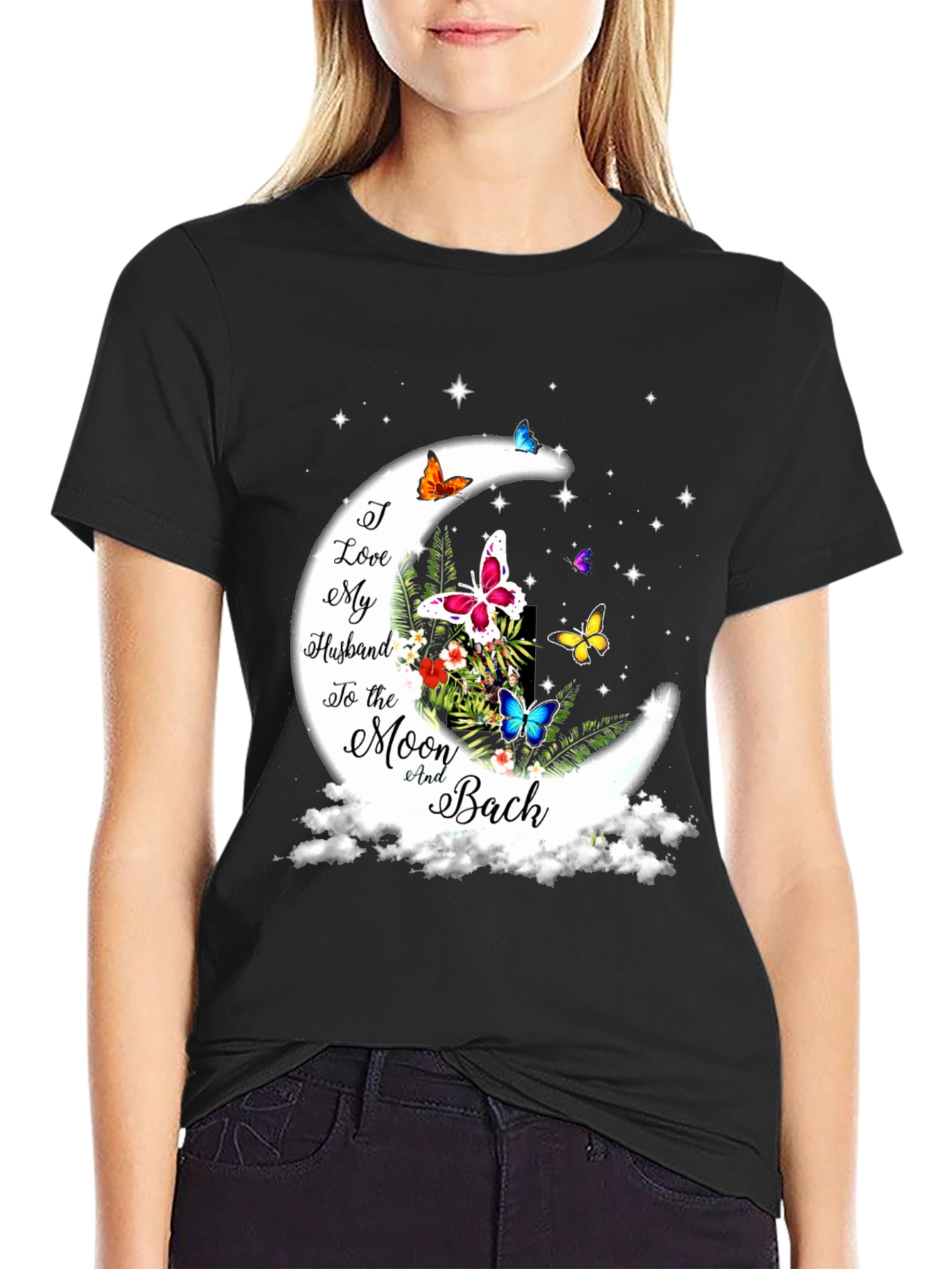 I Love My Husband Moon Butterfly Graphic Tee