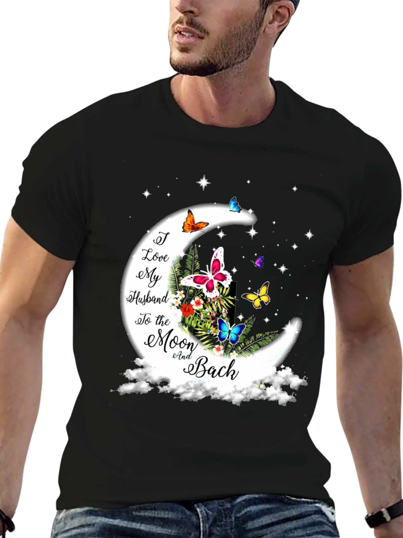 I Love My Husband Moon Butterfly Graphic Tee