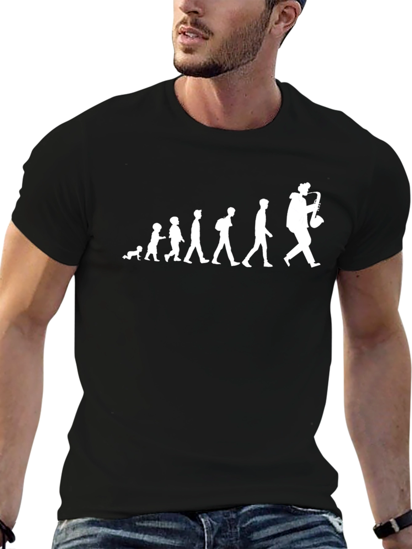 Saxophone Player Evolution T-Shirt - Black