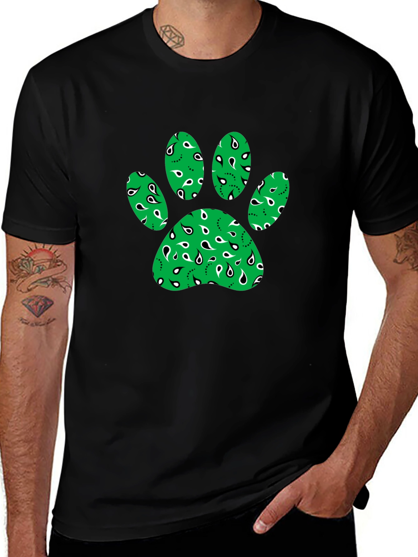 Green Paw Print Bandana Design T-Shirt