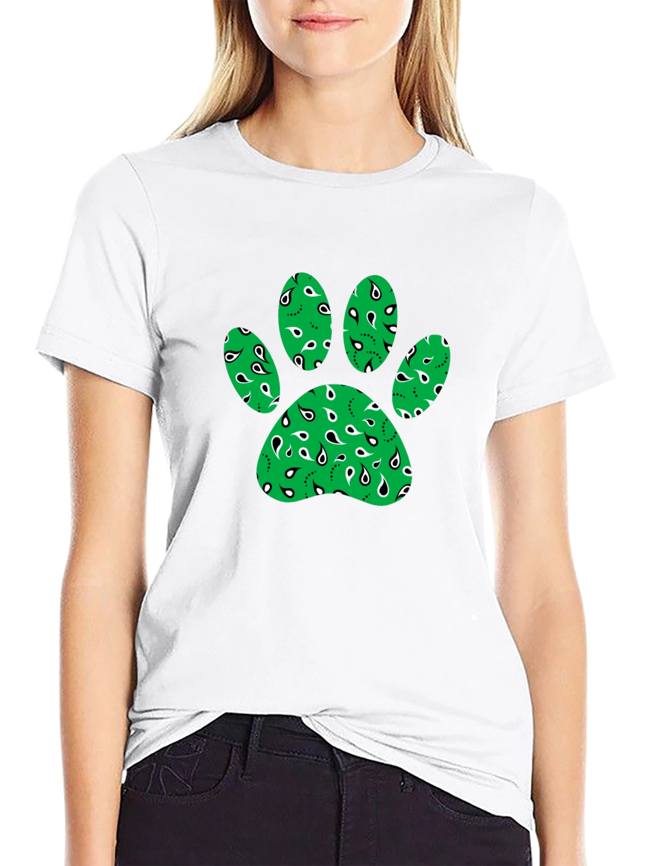 Green Paw Print Bandana Design T-Shirt