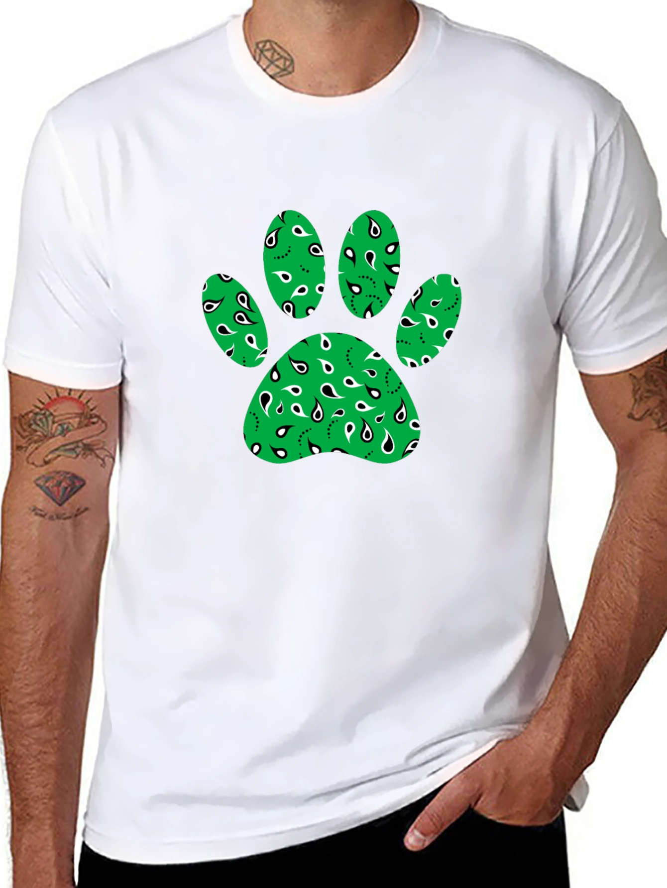 Green Paw Print Bandana Design T-Shirt