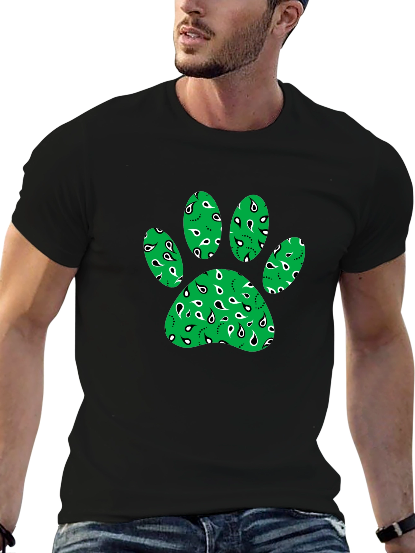 Green Paw Print Bandana Design T-Shirt