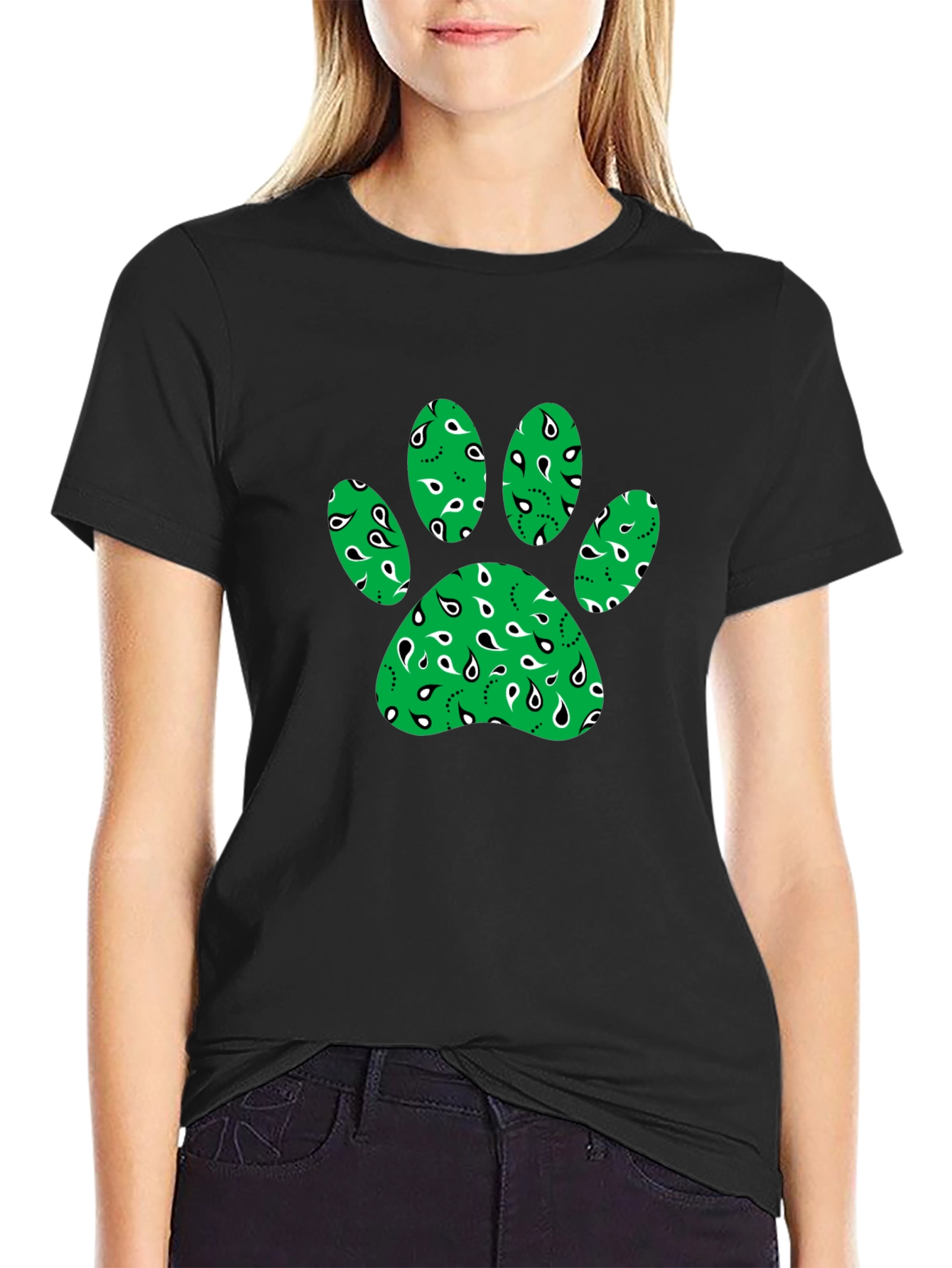 Green Paw Print Bandana Design T-Shirt
