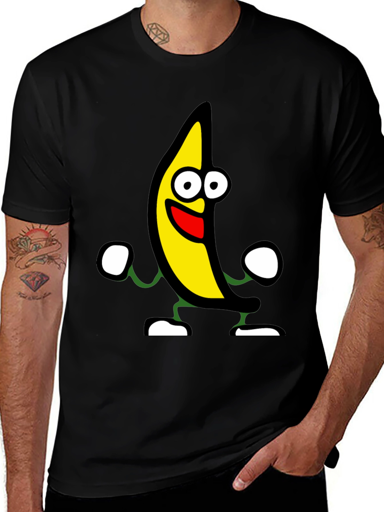 Funny Banana Cartoon Graphic Black T-Shirt