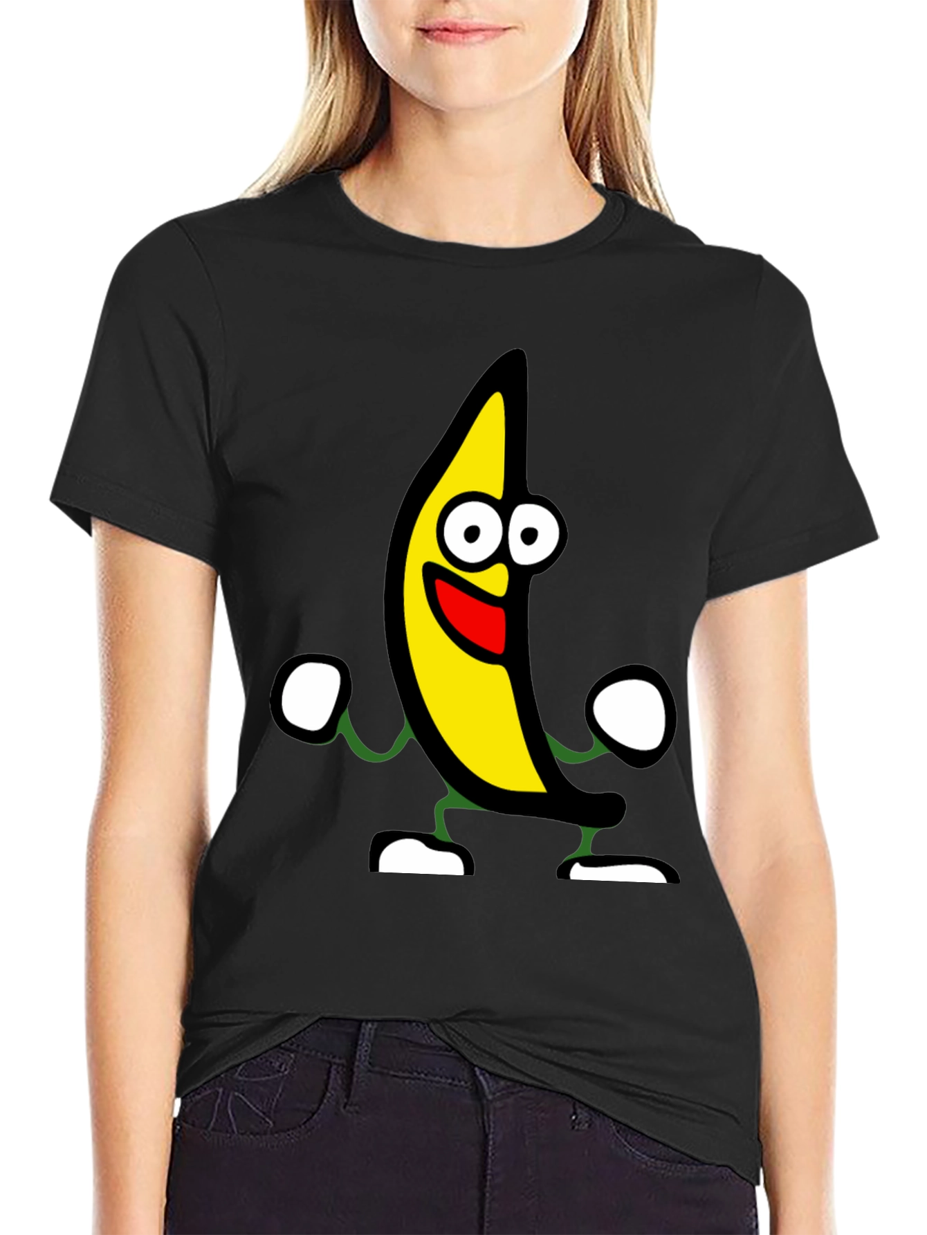 Funny Banana Cartoon Graphic Black T-Shirt