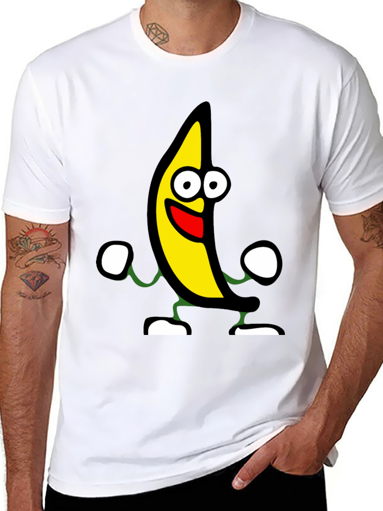 Funny Banana Cartoon Graphic Black T-Shirt