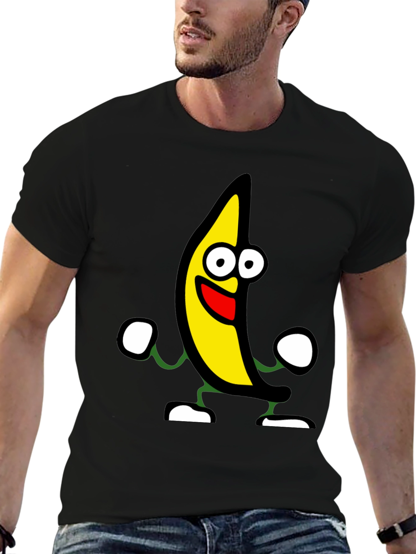 Funny Banana Cartoon Graphic Black T-Shirt