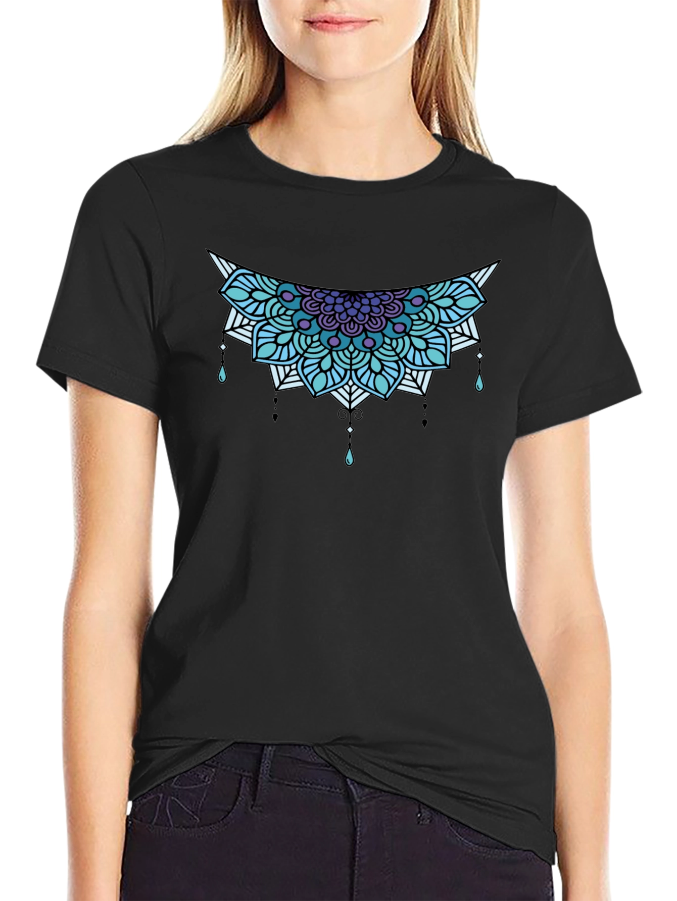Geometric Mandala Graphic Tee - Black