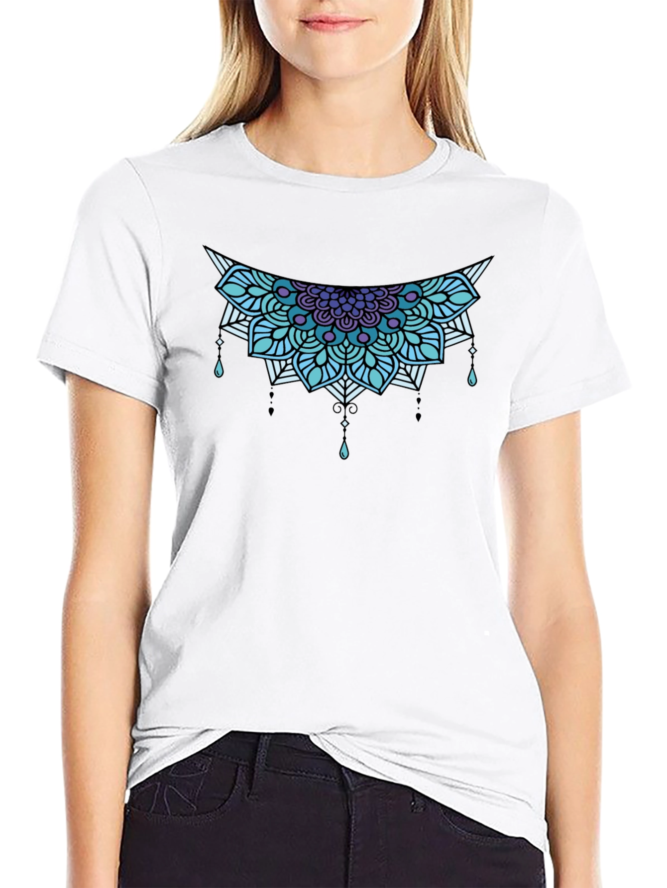 Geometric Mandala Graphic Tee - Black