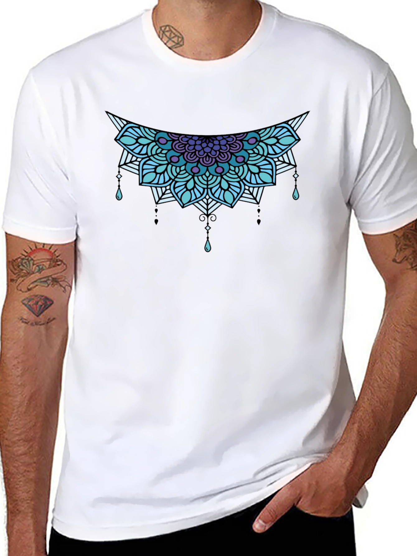 Geometric Mandala Graphic Tee - Black