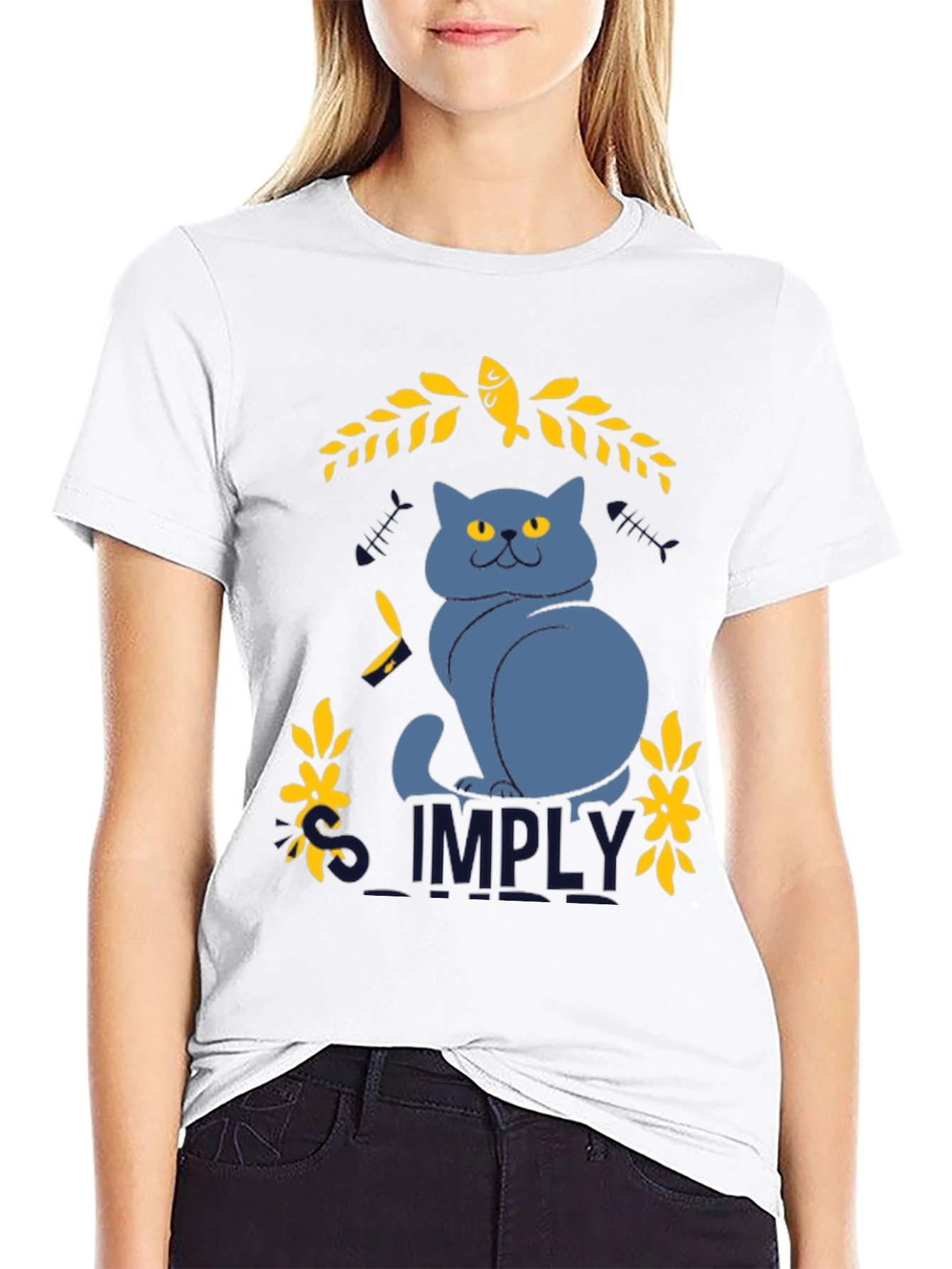 Simply Cat Graphic Tee - Black Cotton T-Shirt