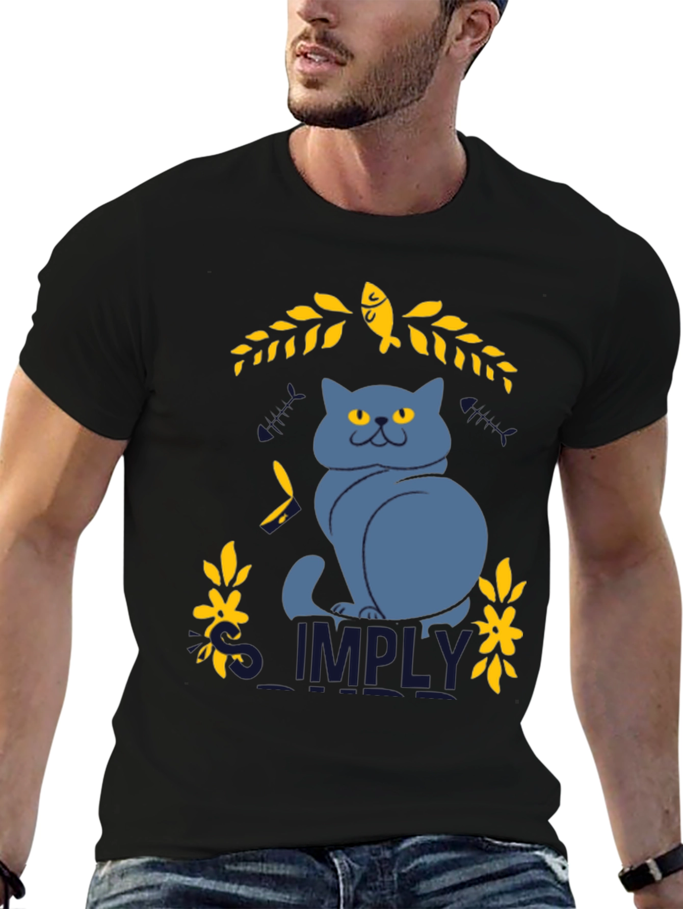 Simply Cat Graphic Tee - Black Cotton T-Shirt