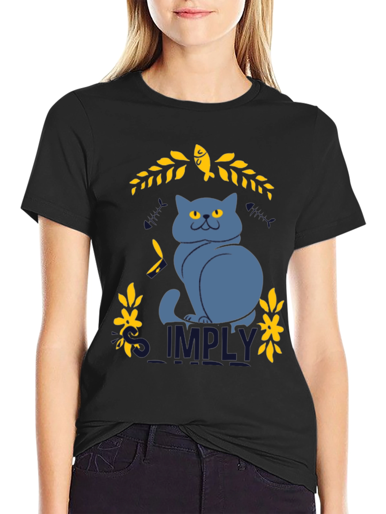 Simply Cat Graphic Tee - Black Cotton T-Shirt