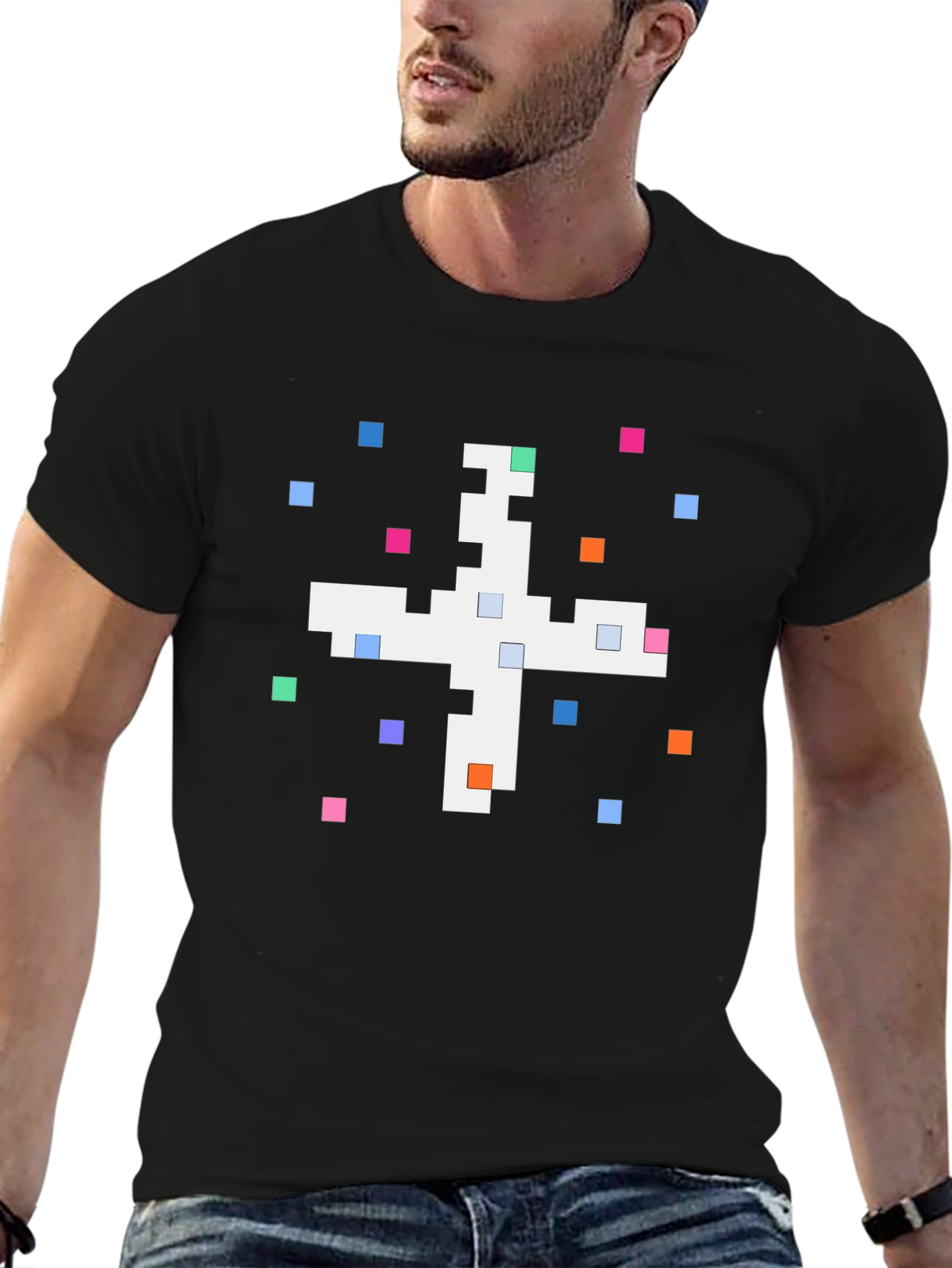 Pixel Art Graphic Tee - Black Cotton Shirt