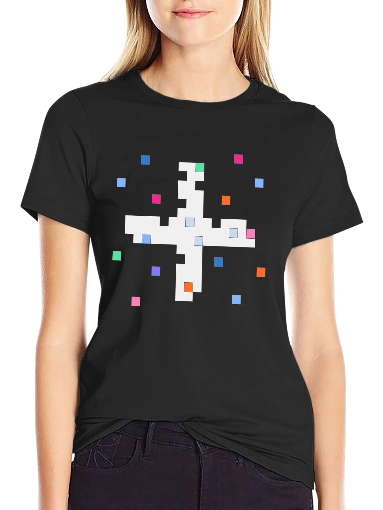 Pixel Art Graphic Tee - Black Cotton Shirt
