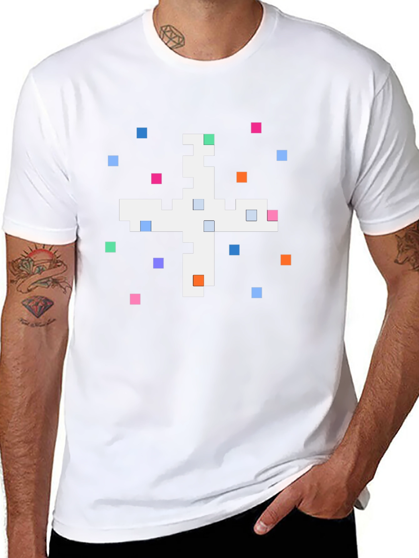 Pixel Art Graphic Tee - Black Cotton Shirt