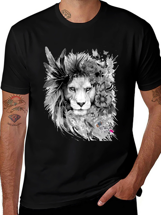 Lion Graphic Print T-Shirt - Mens Black Tee
