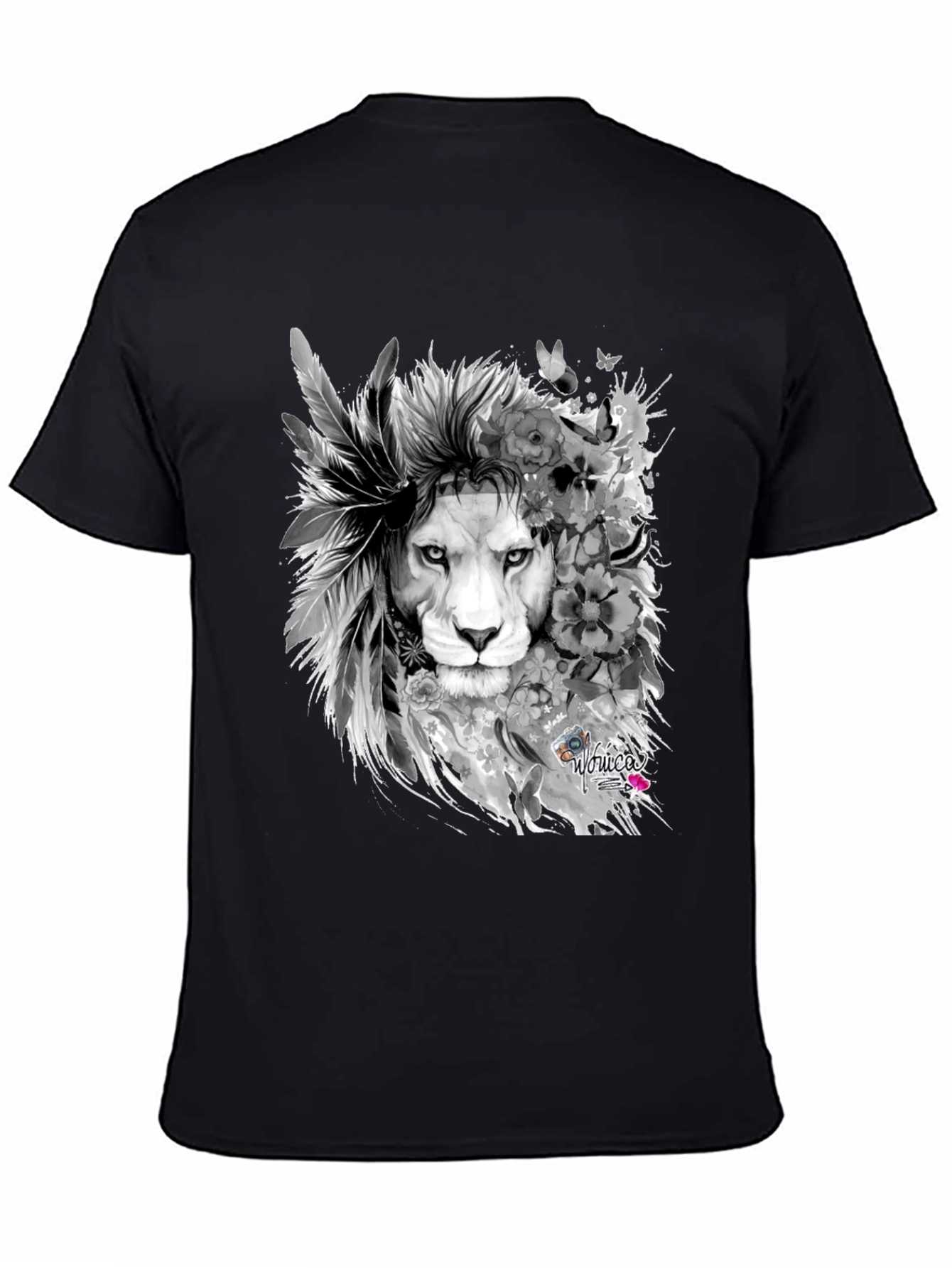 Lion Graphic Print T-Shirt - Mens Black Tee