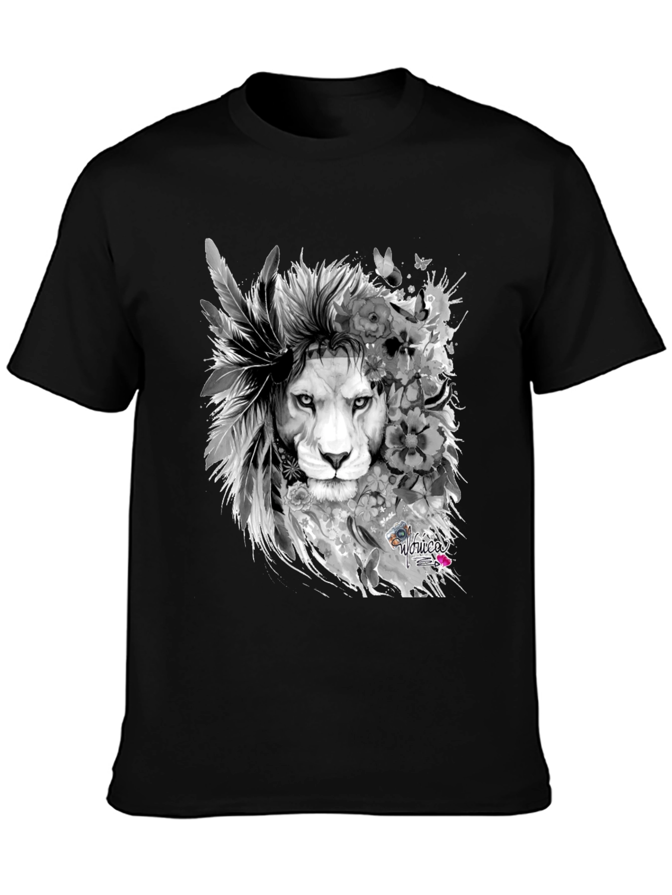 Lion Graphic Print T-Shirt - Mens Black Tee