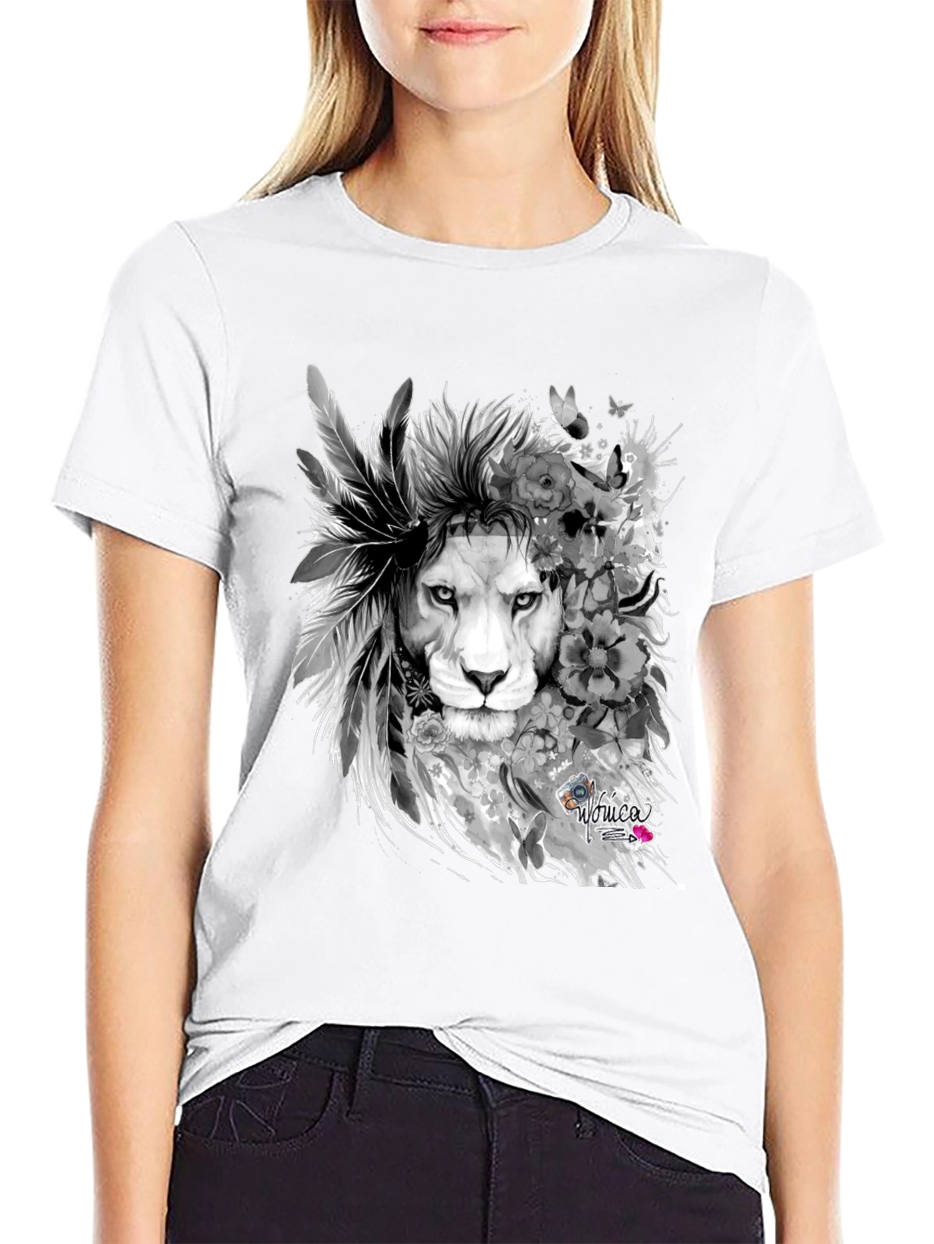 Lion Graphic Print T-Shirt - Mens Black Tee