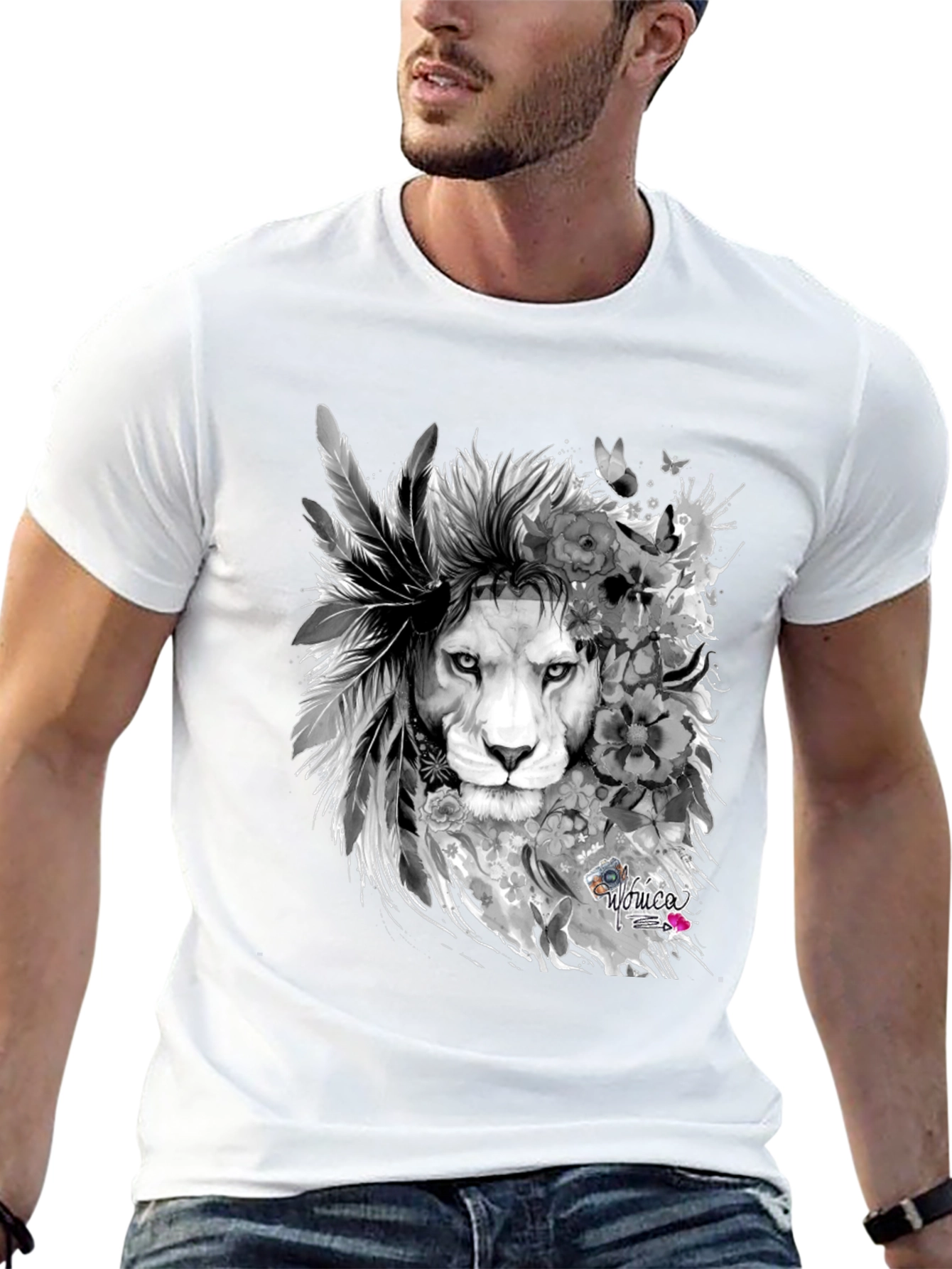 Lion Graphic Print T-Shirt - Mens Black Tee