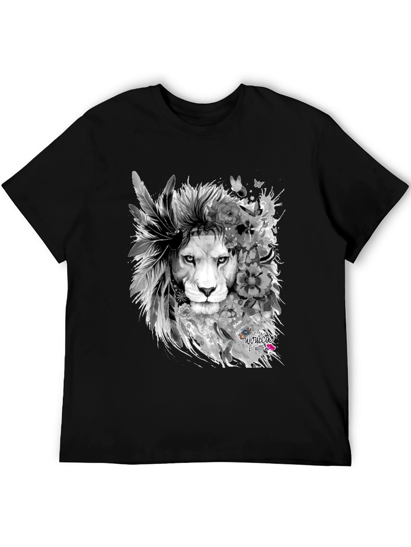 Lion Graphic Print T-Shirt - Mens Black Tee