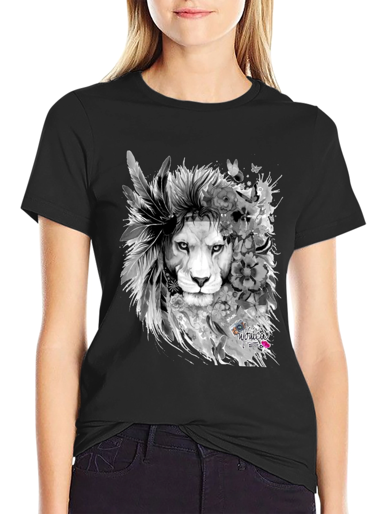 Lion Graphic Print T-Shirt - Mens Black Tee