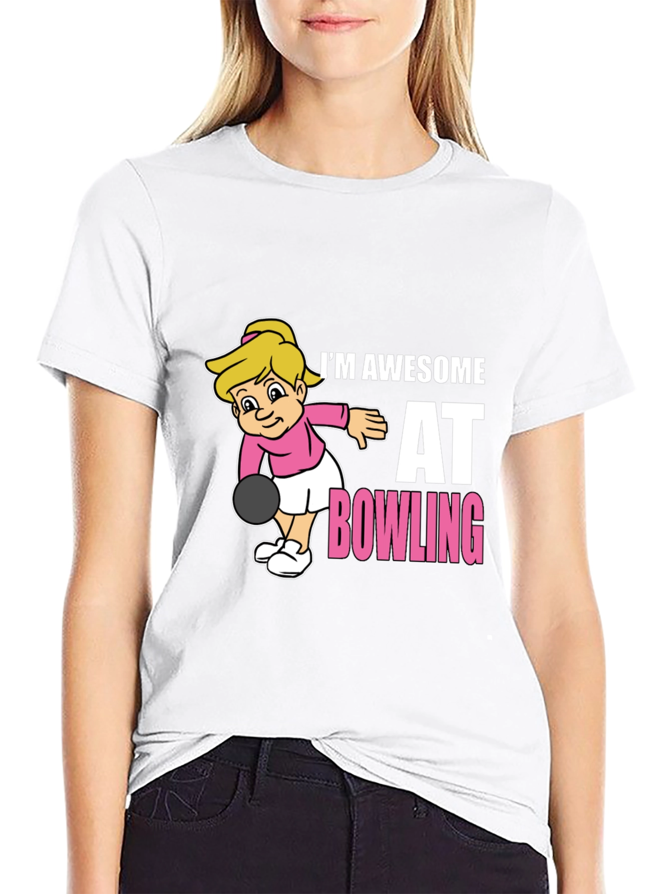 Awesome Bowler T-Shirt - Cartoon Girl Bowling Design