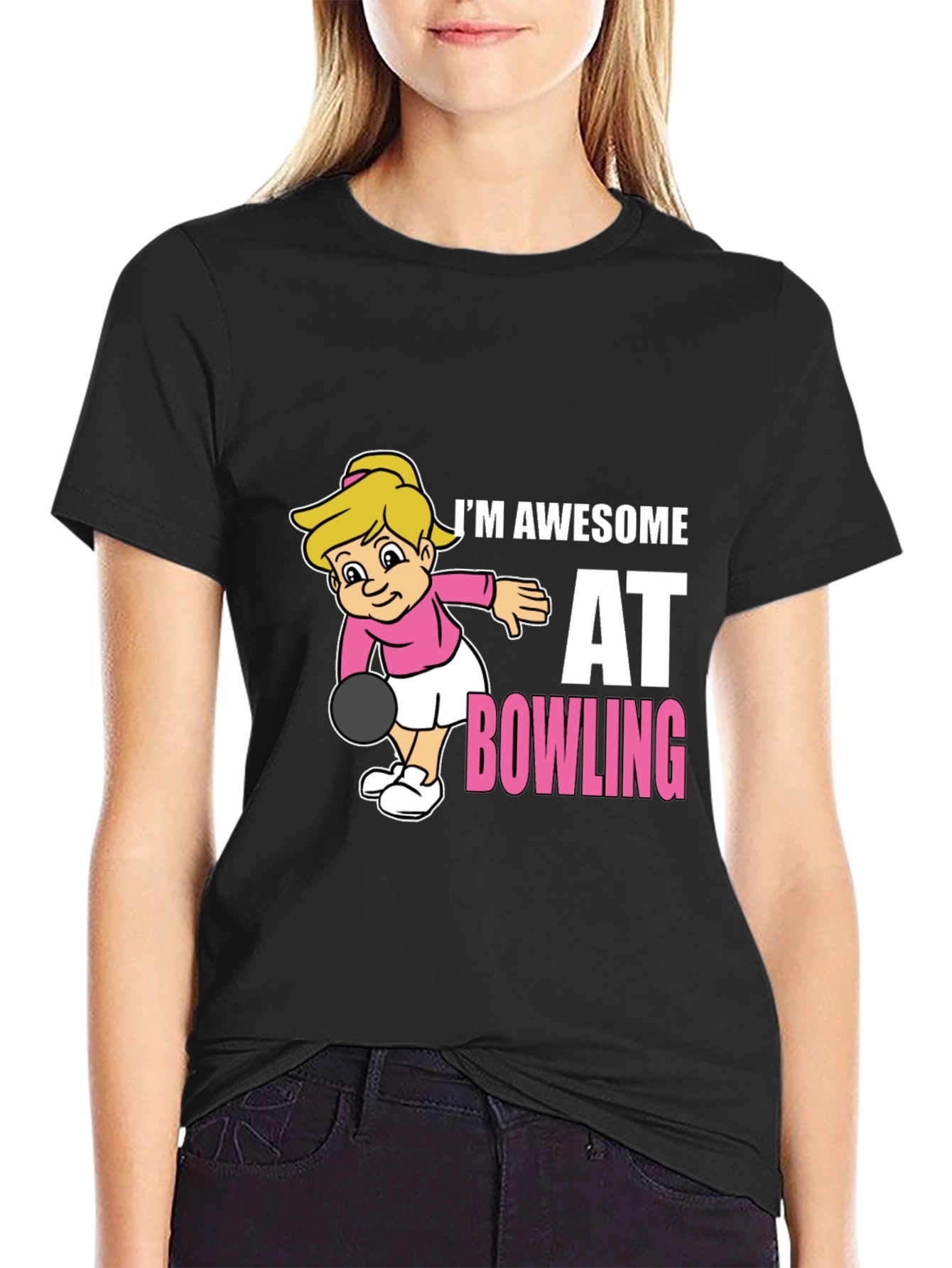 Awesome Bowler T-Shirt - Cartoon Girl Bowling Design