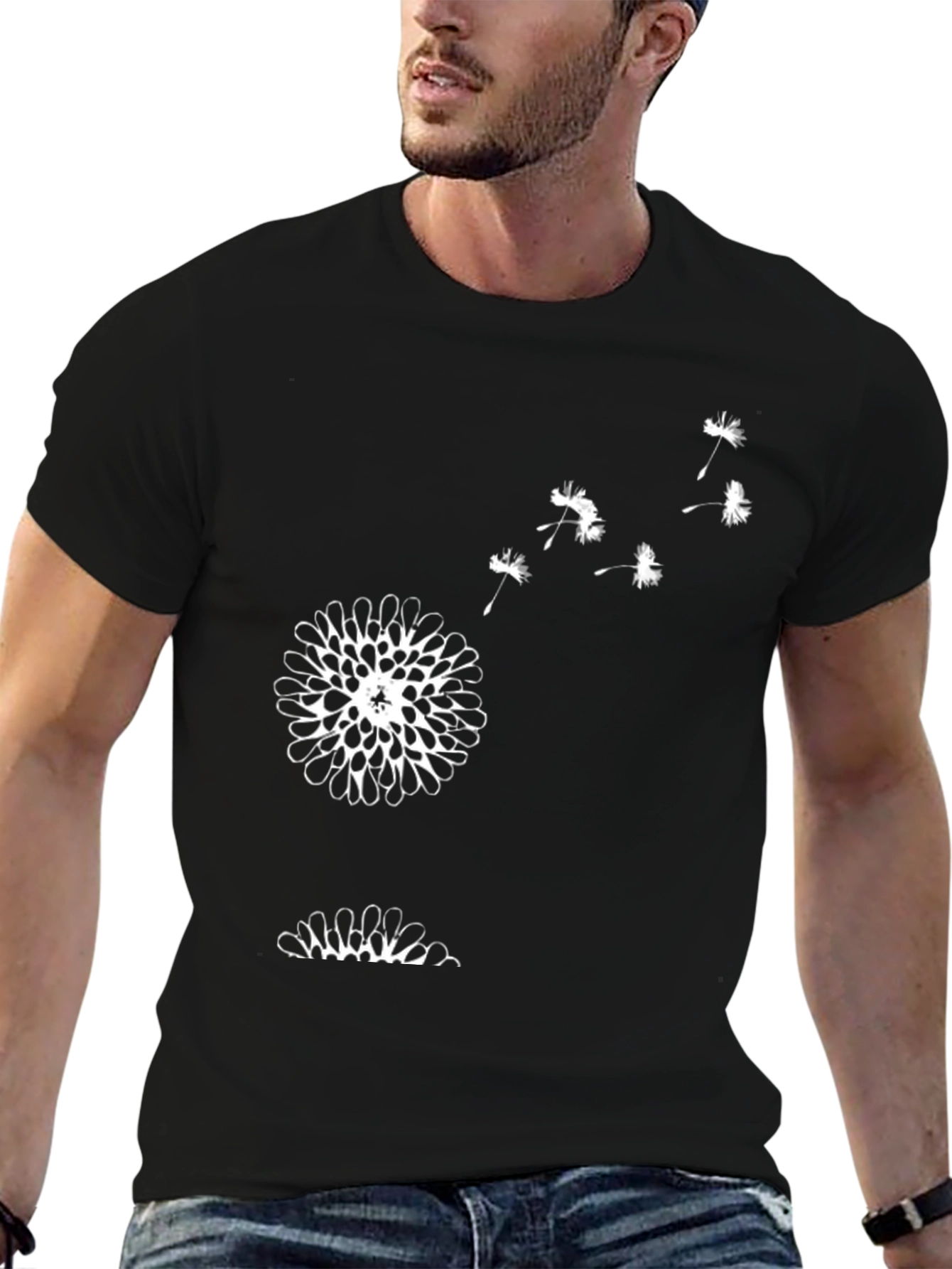 Mens Black Dandelion Graphic Tee