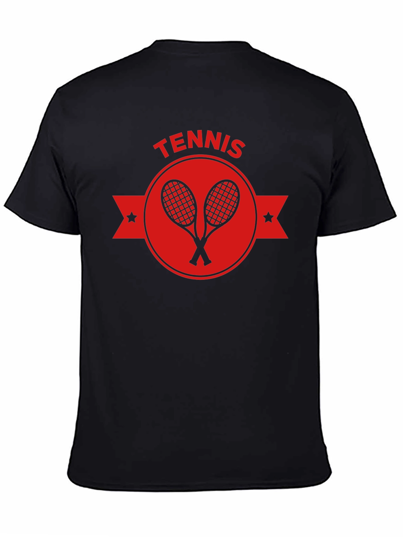 Tennis Racket Emblem Tee - Classic Black Cotton Shirt