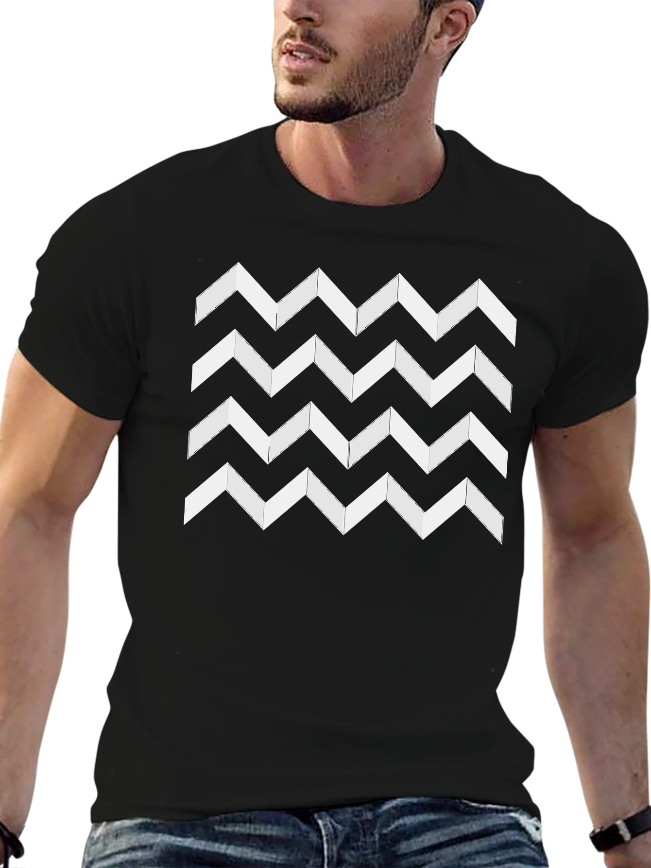 Zig Zag Pattern Black T-Shirt