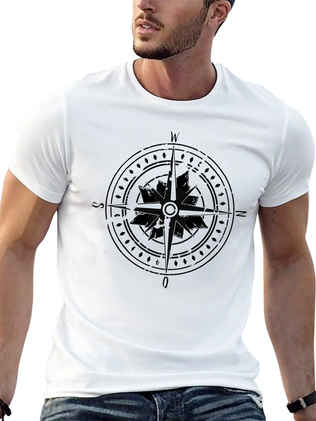 Mens Black Compass Graphic T-Shirt