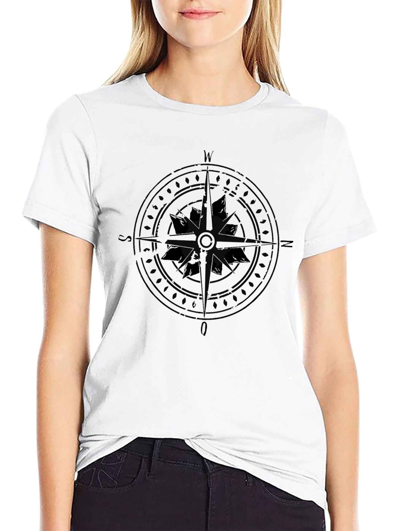 Mens Black Compass Graphic T-Shirt