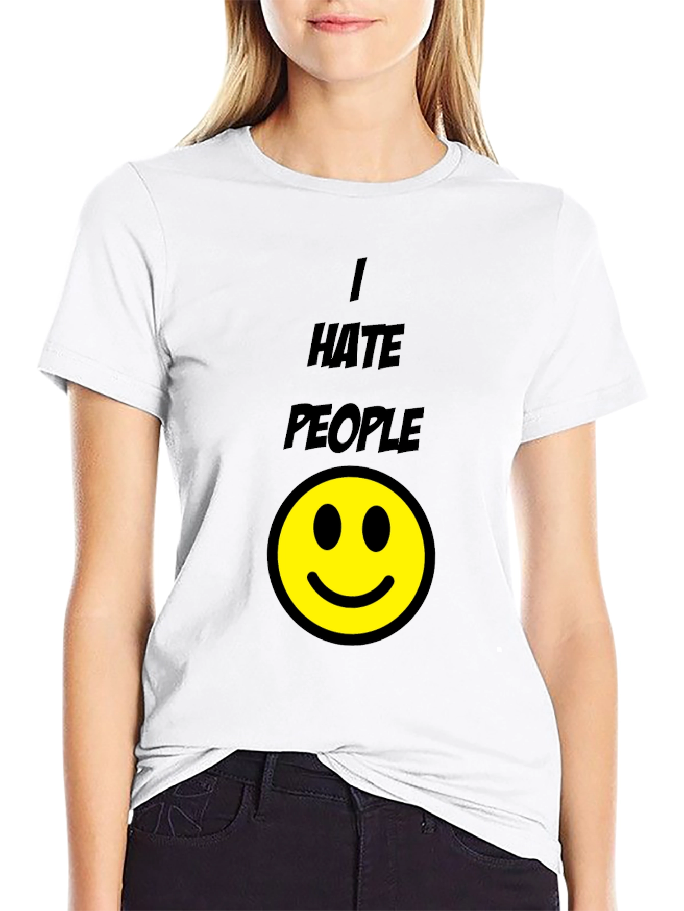 I Hate People Smiley Face Black T-Shirt