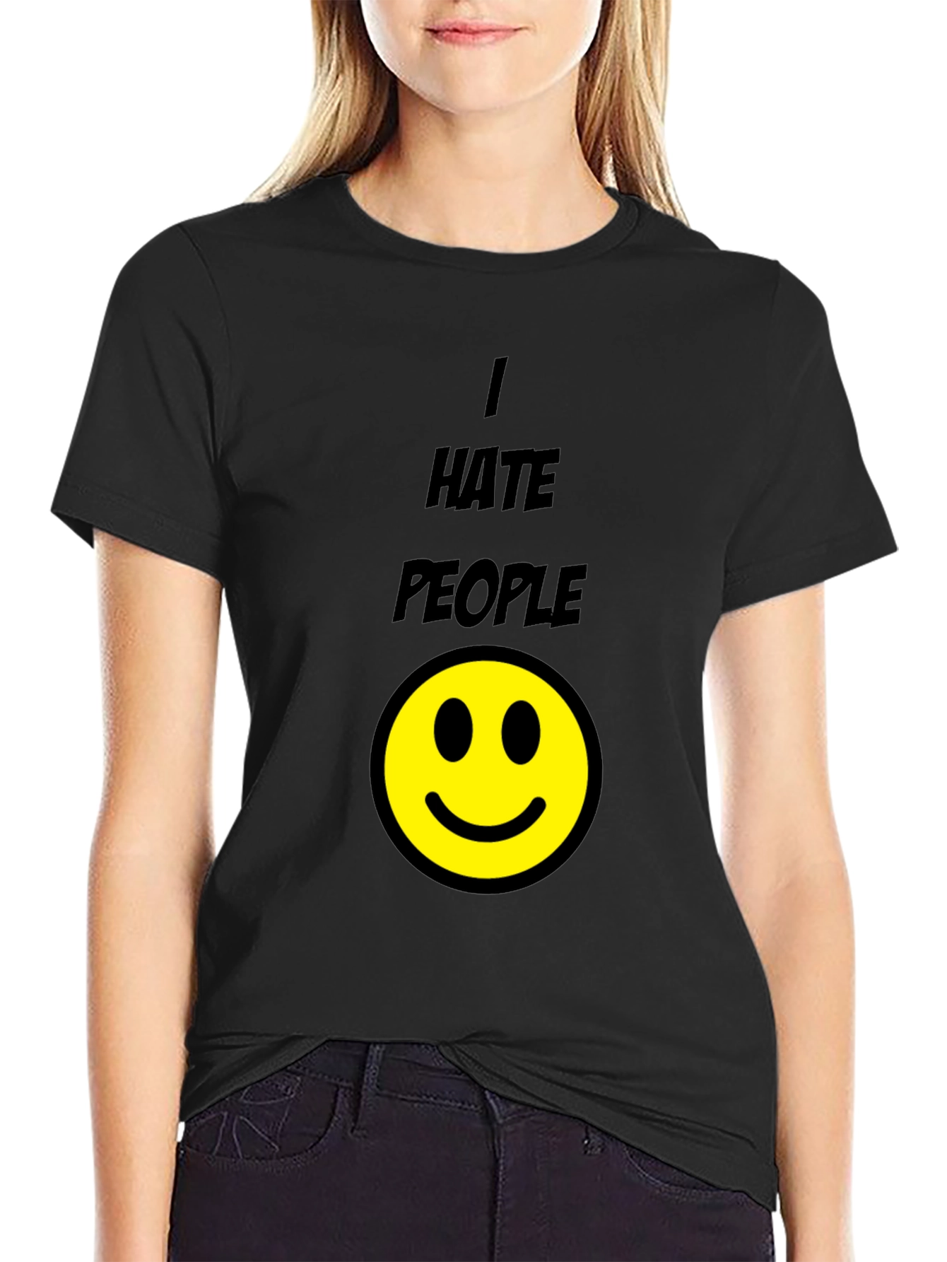 I Hate People Smiley Face Black T-Shirt