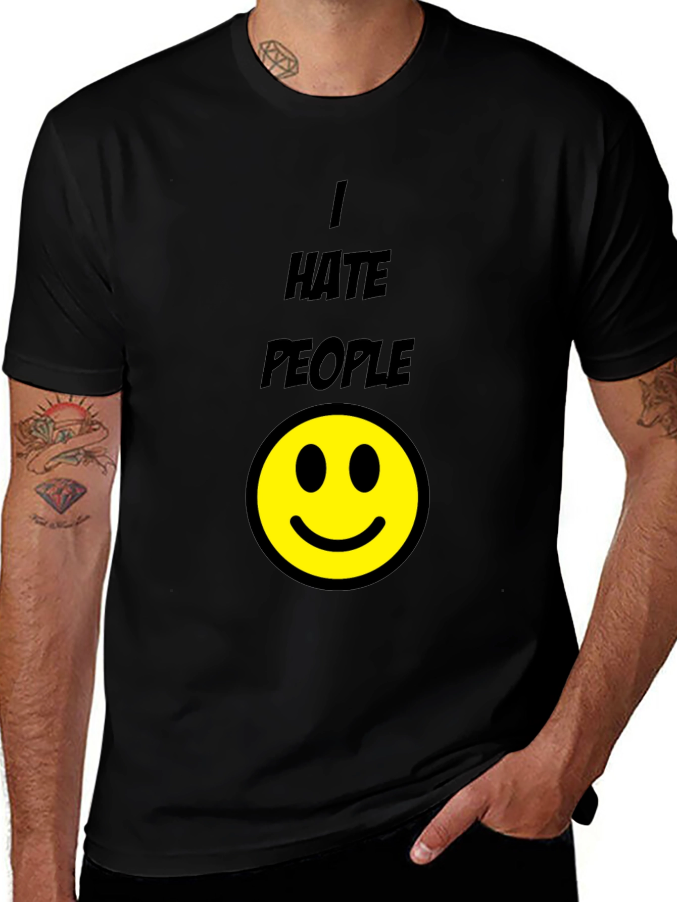 I Hate People Smiley Face Black T-Shirt