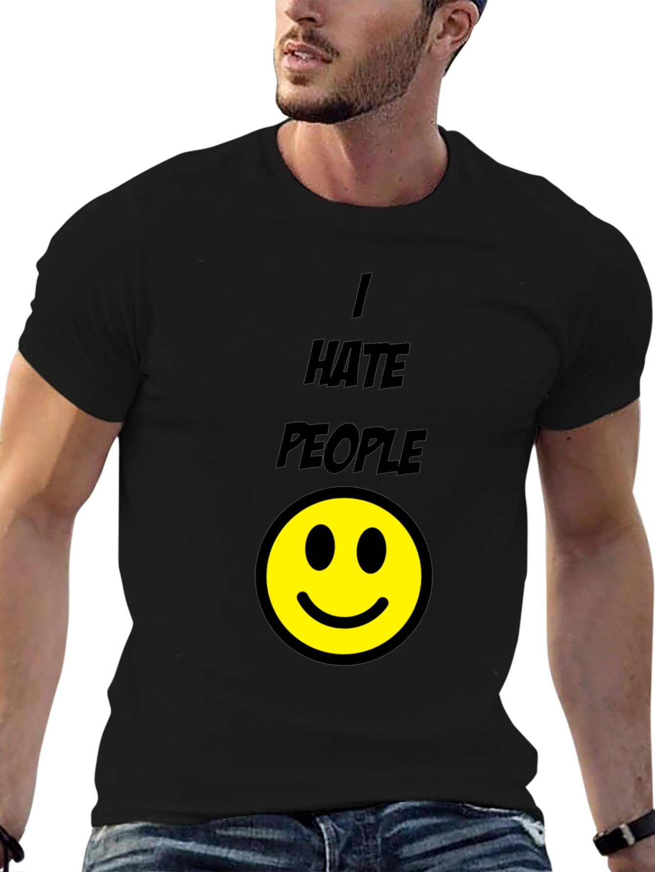 I Hate People Smiley Face Black T-Shirt