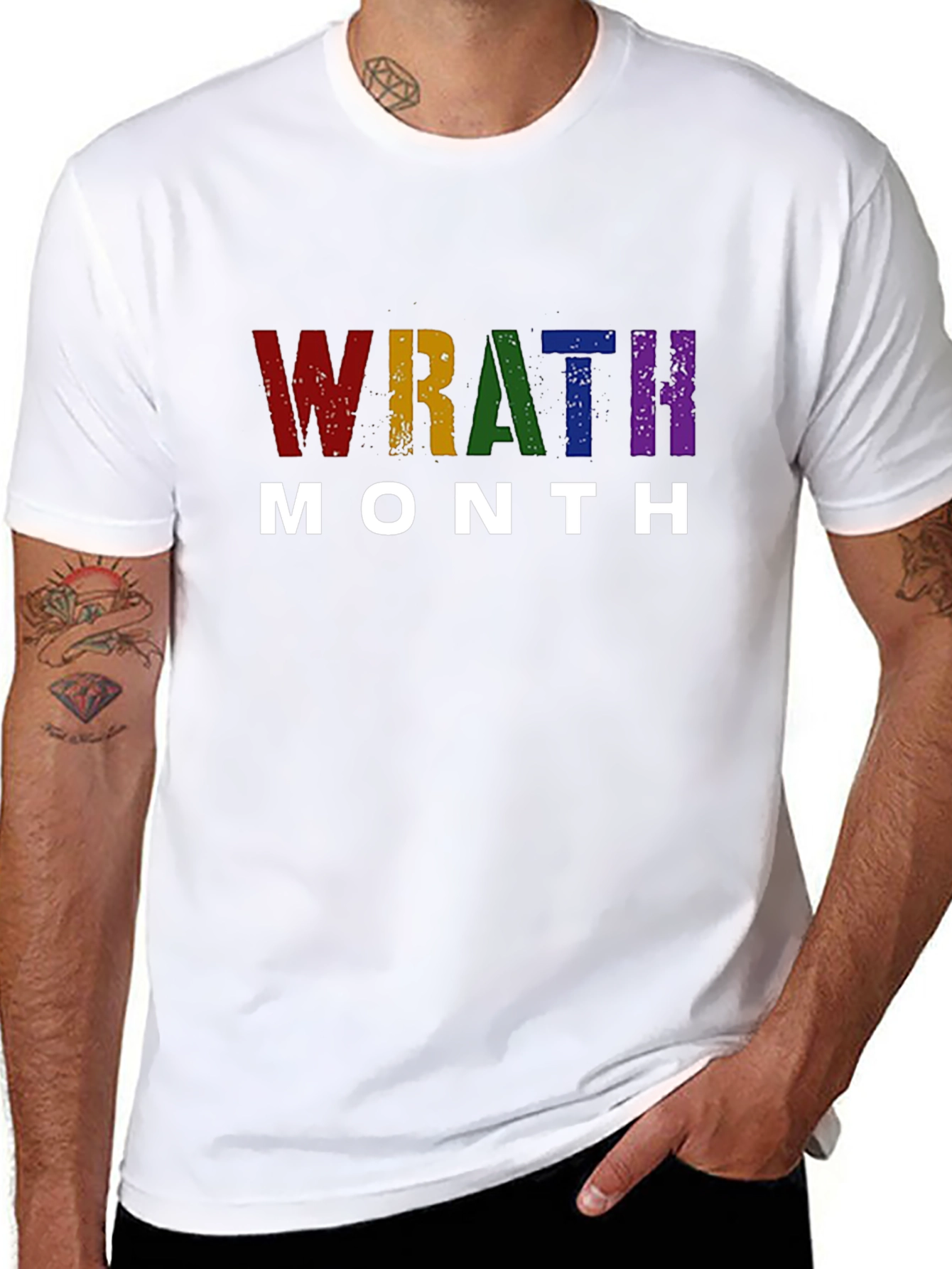 Wrath Month Pride T-Shirt - Rainbow Text Tee