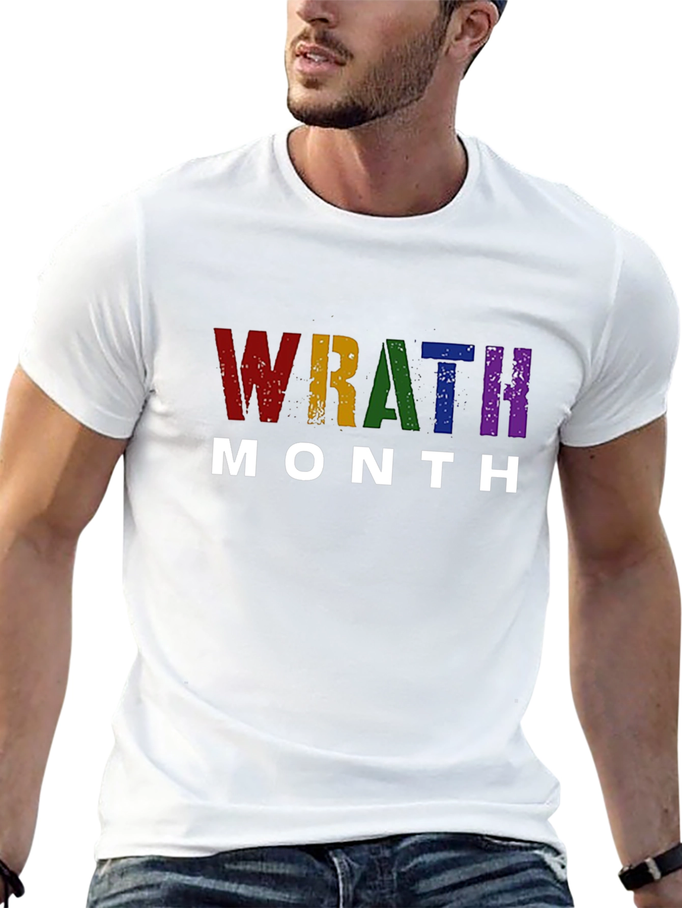 Wrath Month Pride T-Shirt - Rainbow Text Tee