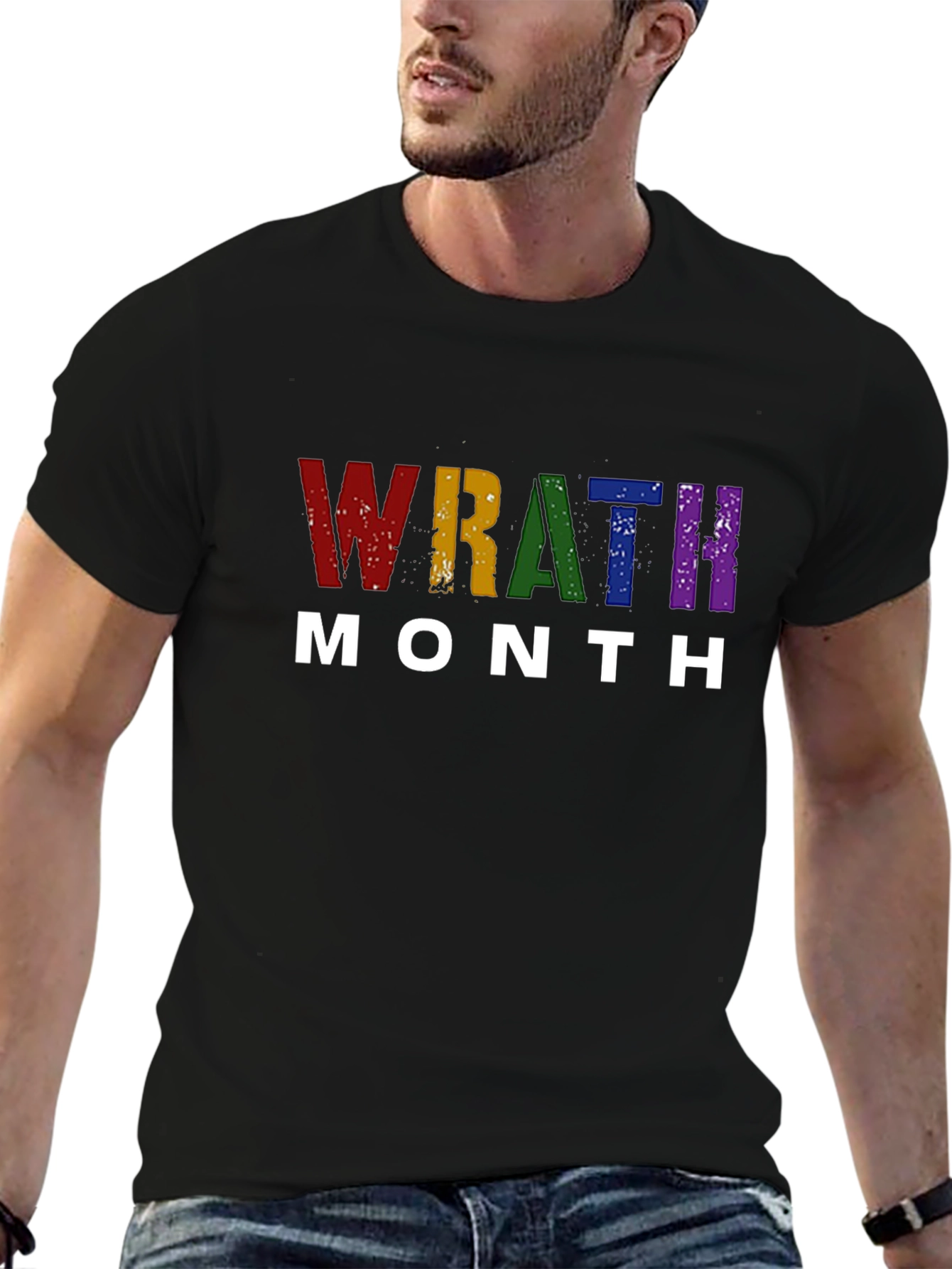 Wrath Month Pride T-Shirt - Rainbow Text Tee