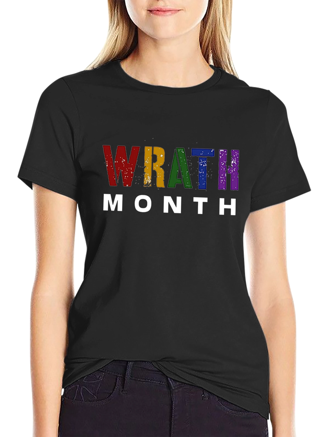 Wrath Month Pride T-Shirt - Rainbow Text Tee