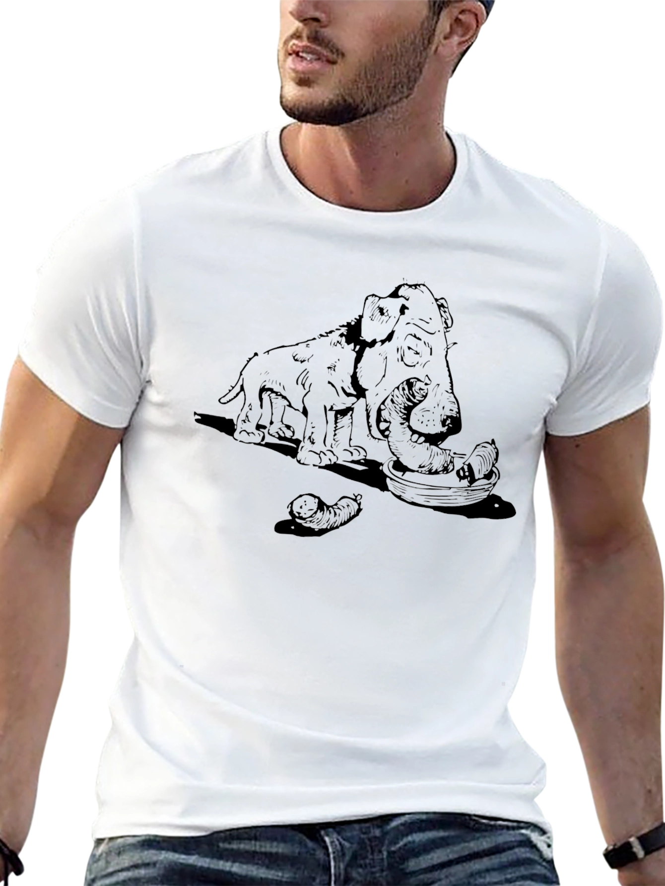 Dog Eating Sausages Graphic Tee