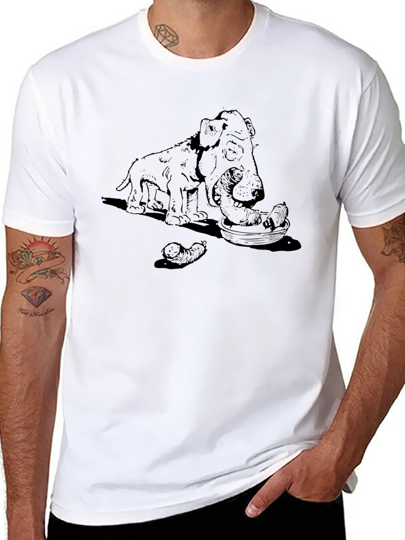 Dog Eating Sausages Graphic Tee