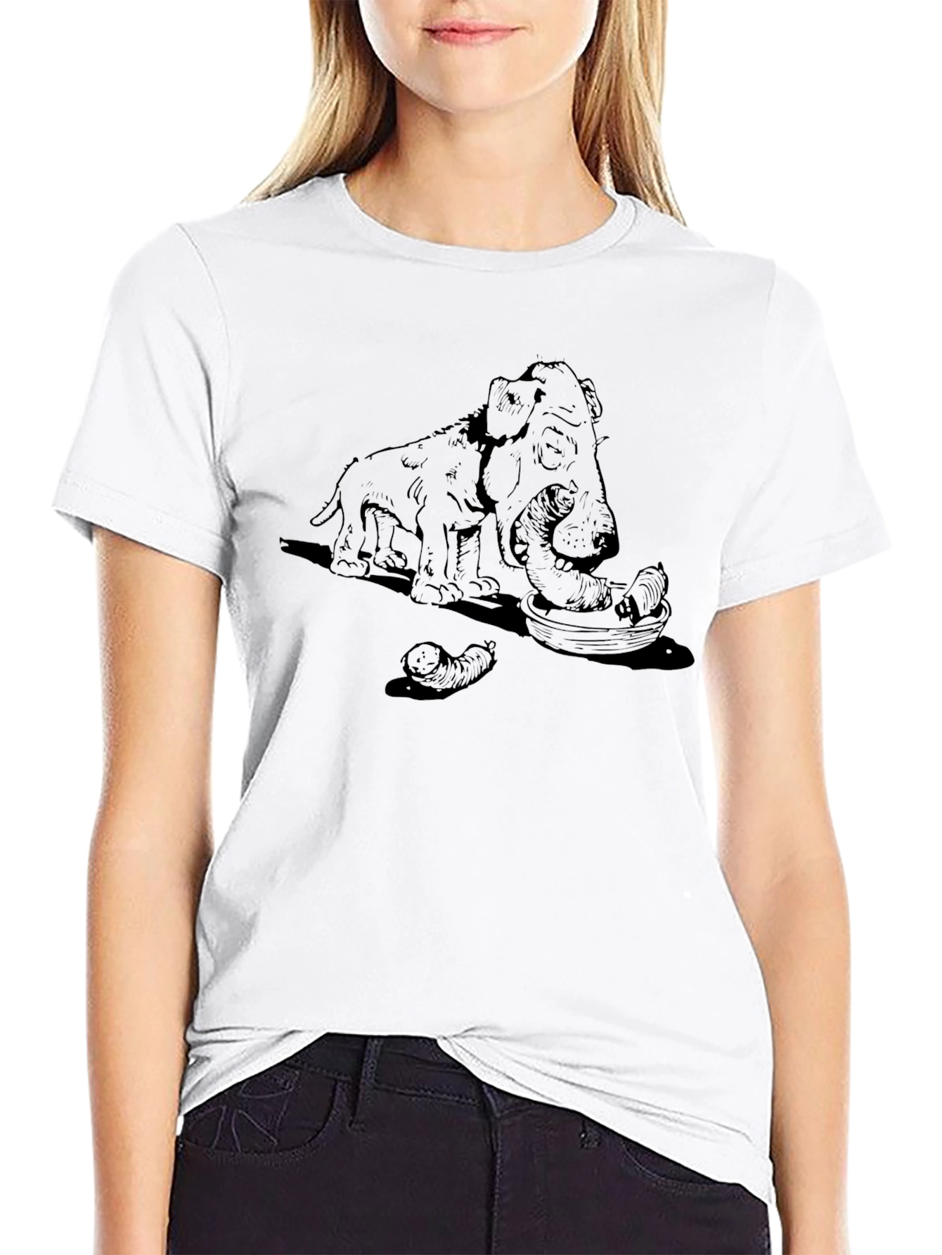 Dog Eating Sausages Graphic Tee