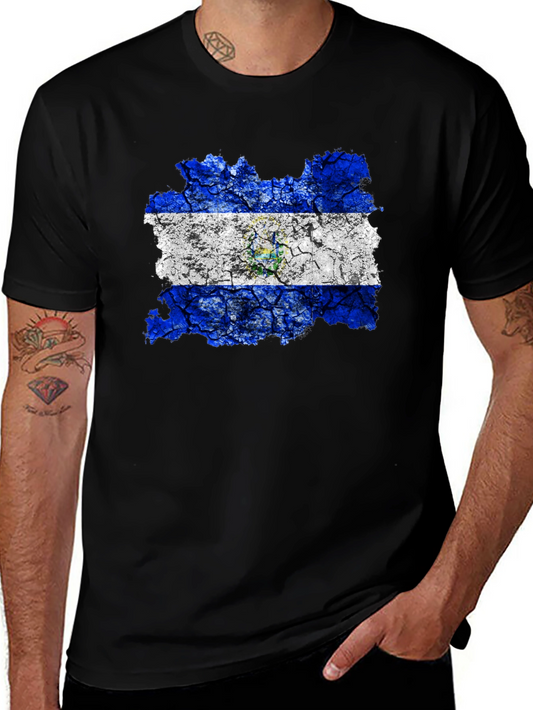 El Salvador Flag Graphic Tee - Black Cotton T-Shirt