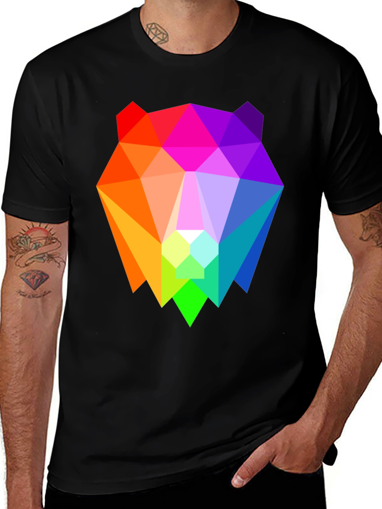 Geometric Bear Graphic Tee - Black