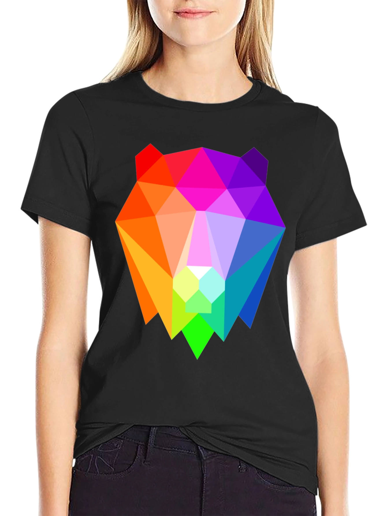 Geometric Bear Graphic Tee - Black