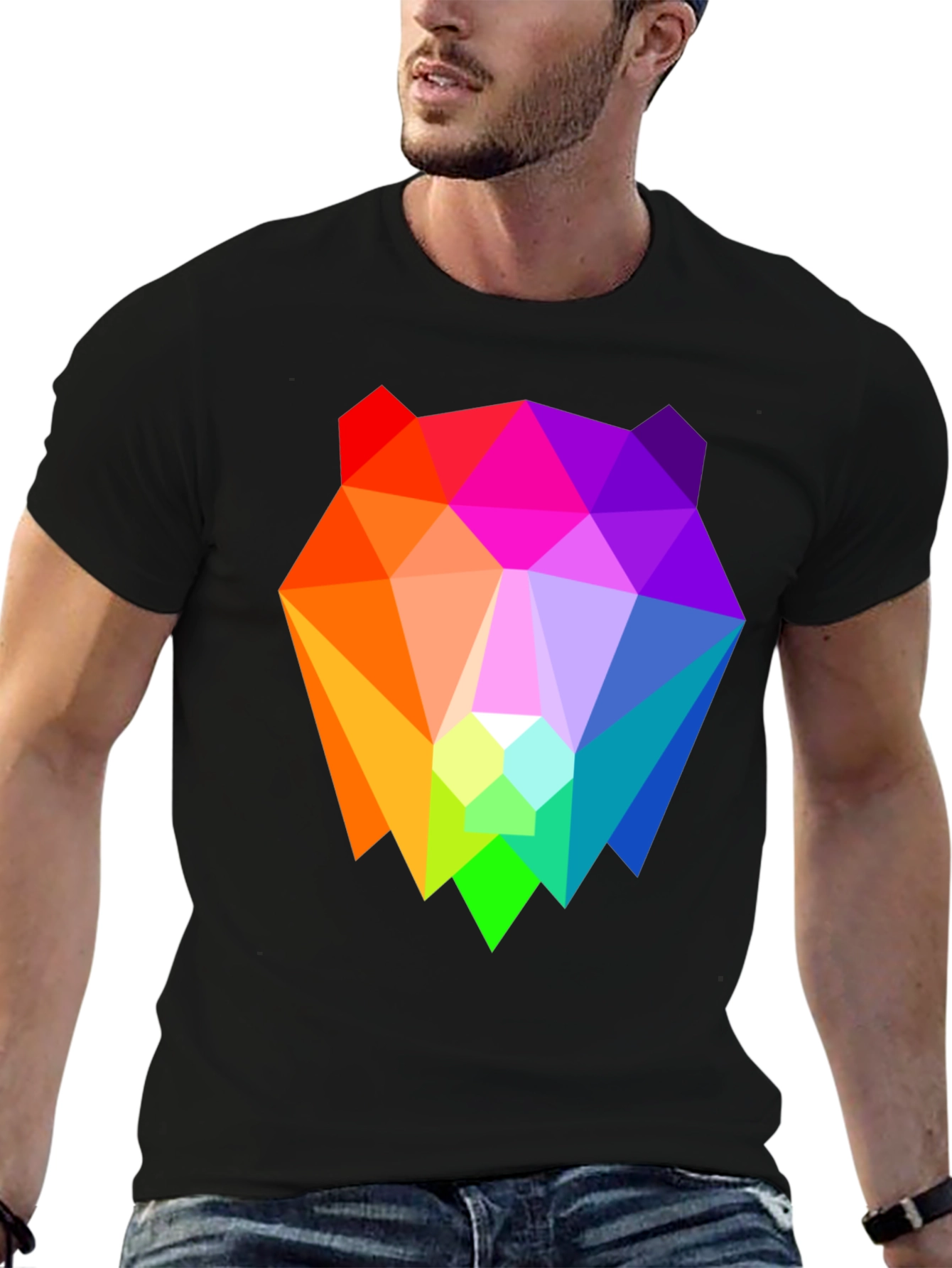 Geometric Bear Graphic Tee - Black